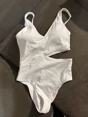 Fabletics White Ribbed One-Piece Cutout Swimsuit